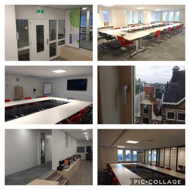 collage van afbeeldingen nieuwe lesruimtes