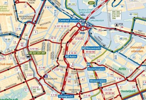 Routekaart GVB netwerk Routekaart GVB uitsnede